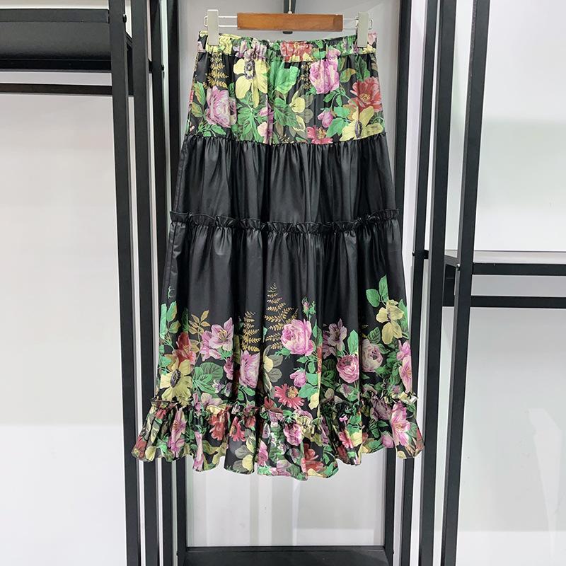 2026 Spring/Summer Elegant French Floral Embroidered Top & Layered Long Skirt Set Large