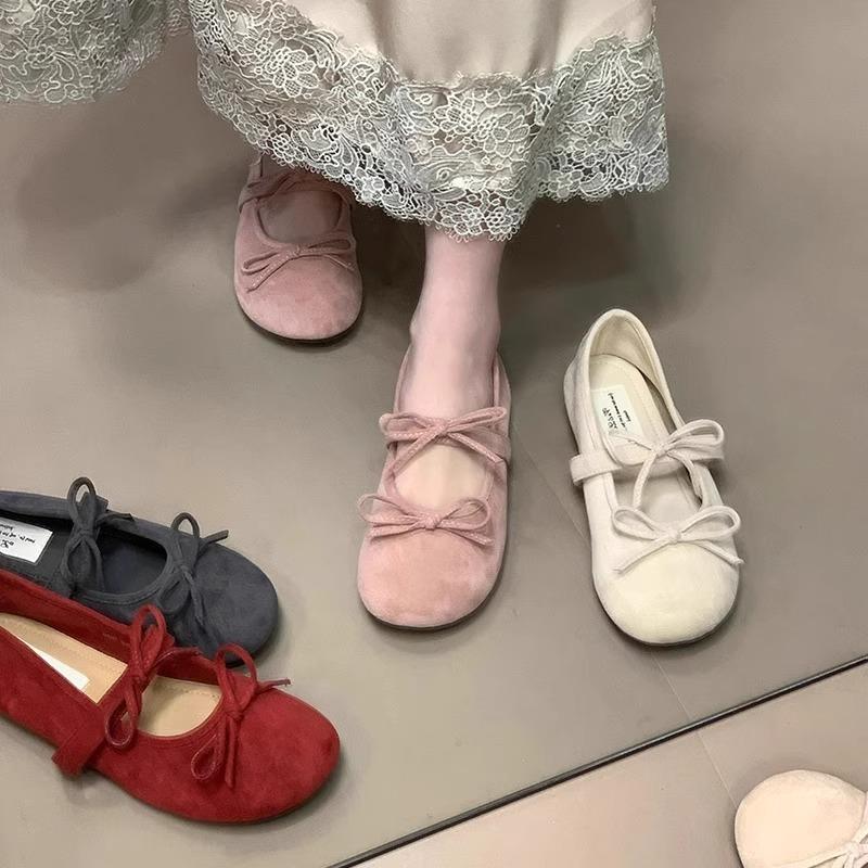 Late evening breeze flat-soled ballet shoes women's French bow Mary Jane shoes 2025 new spring and summer skirt single shoes