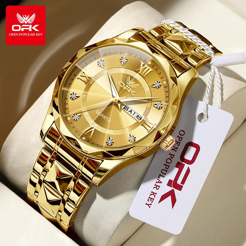 OPK Brand Original Men's Watches Waterproof Week Calendar Quartz Watch for Men Fashion Luminous Diamond Scale Watch