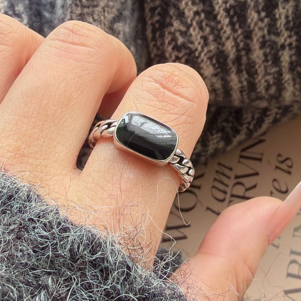 Xiaomi 925 Sterling Zilveren Ringen voor Vrouwen Koppel Minimalistisch Handgemaakt Eenvoudige Zwarte Steen Ring Fijne Sieraden Cadeau Voorkom Allergie