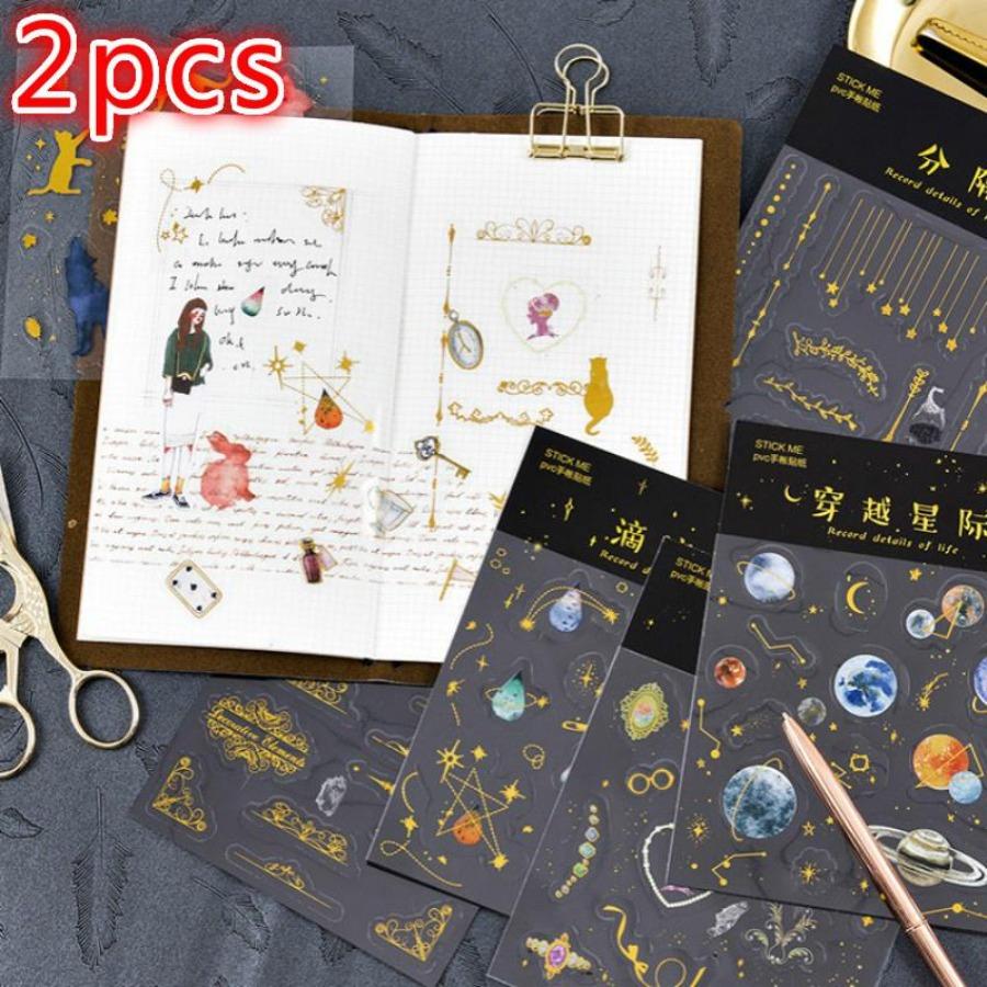 

2PCS Original life decorative stickers Star cartoon character bronzing border PVC hand account stick