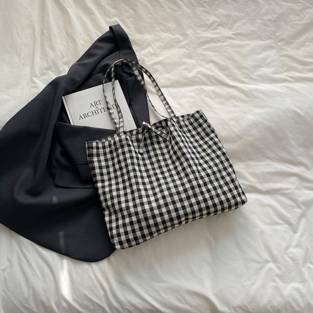 Korean Plaid Shoulder Bag Lightweight Shopping Bag Ins Plaid Tote Bags  Ladies