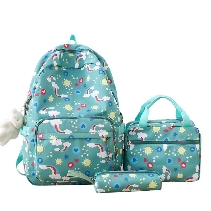 Women's Backpack Three-Piece Set Rainbow Print Student Schoolbag Large Capacity Backpack