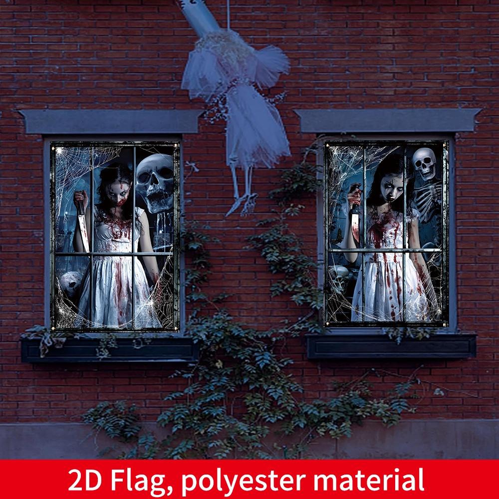 2D Banner 2 Halloween Banner Spooky For Home Indoor Outdoor Party Gift