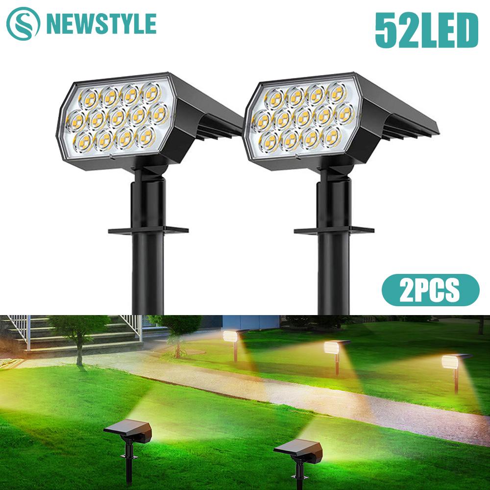 1-2PCS 52LED Solar Spot Lights Outdoor IP65 Waterproof 3 Lighting Modes Landscape Wall Lamp for Garden Yard Tree Lawn Pathway