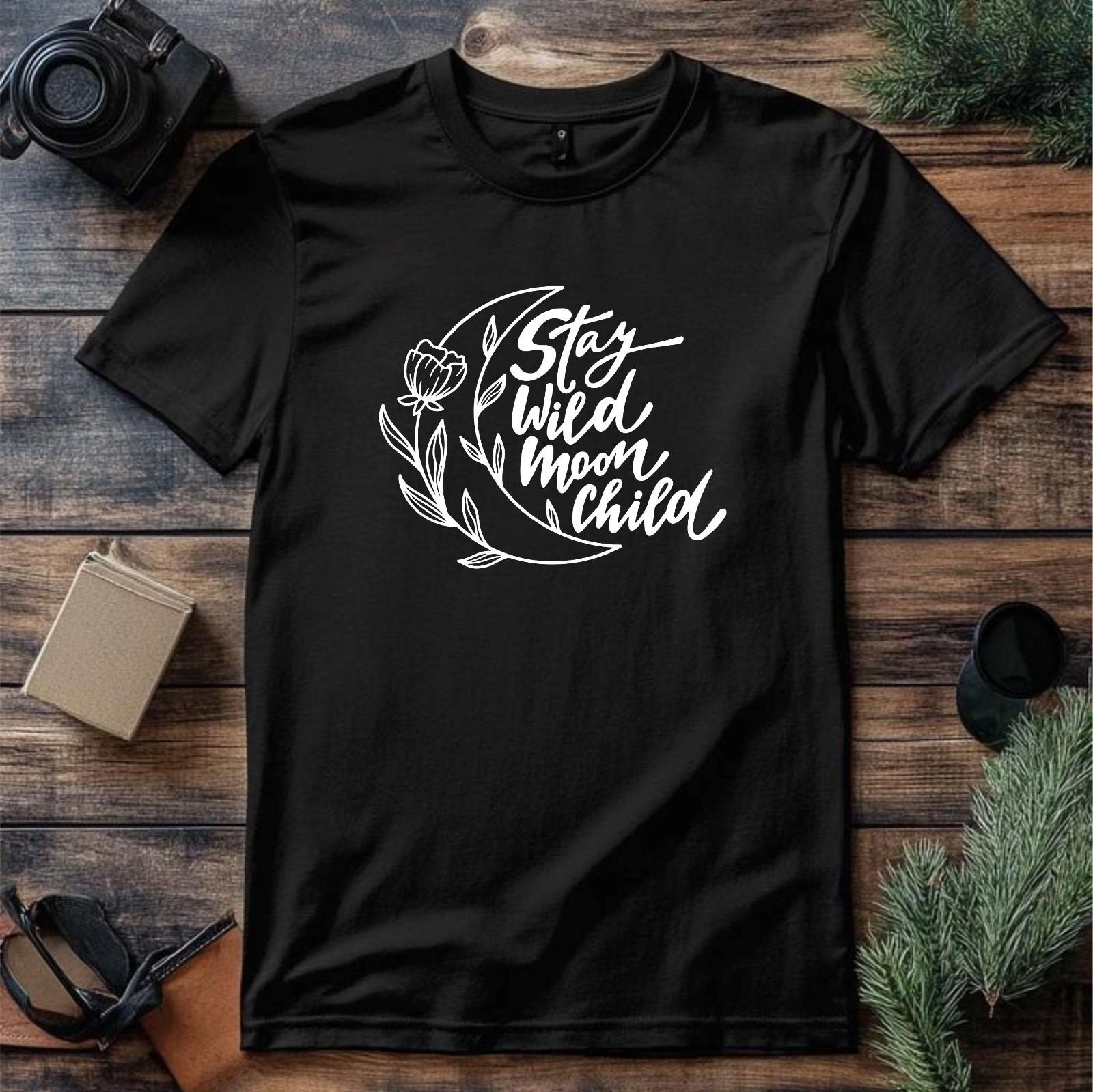 Stay Wild Moon Child T-shirt Celestical Floral Boho Graphic Top Men s Gift Tee M