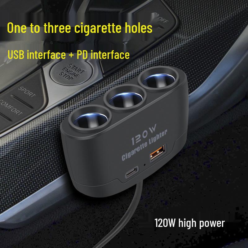 1-to-3 Multifunction Car Charger with USB & PD Fast Charging Ports (12V/24V)