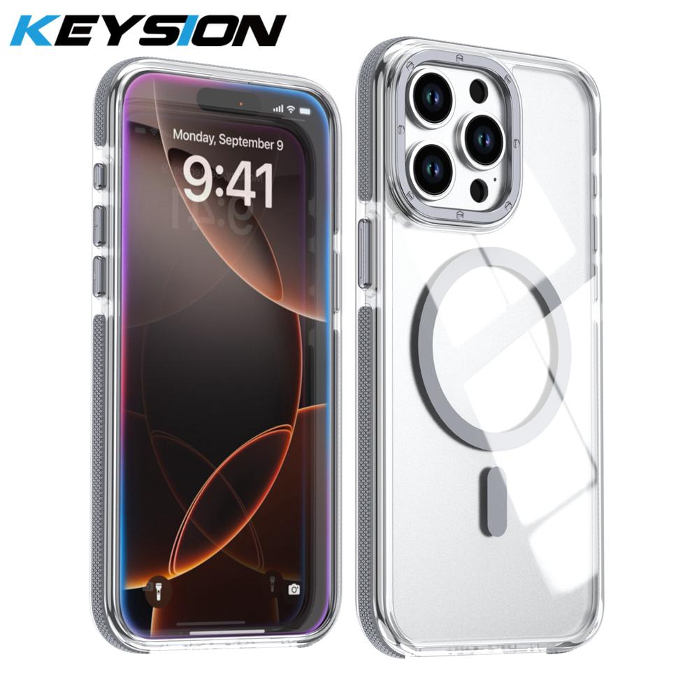 KEYSION Transparent Magnetic Case for MagSafe for iPhone 14 15 Pro Max Wireless Charging Shockproof Phone Cover for iPhone 14 15 Plus