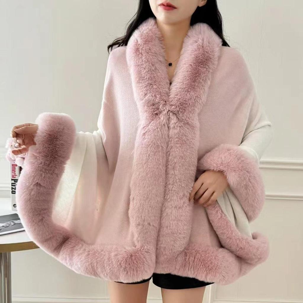 Women's Fashionable Knitted Fur Collar Cardigan Coat - Stylish High-End Autumn/Winter Outerwear Sweater Shawl