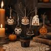 Retro Cartoon Halloween Hanging Tags 6 Pcs Vintage Wooden Ornaments, Rustic Farmhouse Cat Owl Pumpkin Skeleton Black Decor Ghost Decorations for Tree