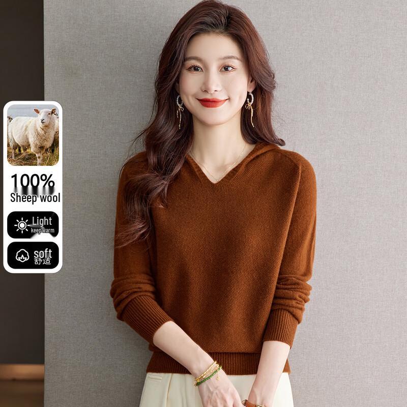 SNOWFLYING Women's Hooded 100% Wool Sweater