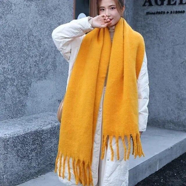 Femei șal groase împachetări eșarfă iarnă modă caldă eșarfe pashmina de culoare uni ciucuri lungi stole hijab Bufanda Mujer