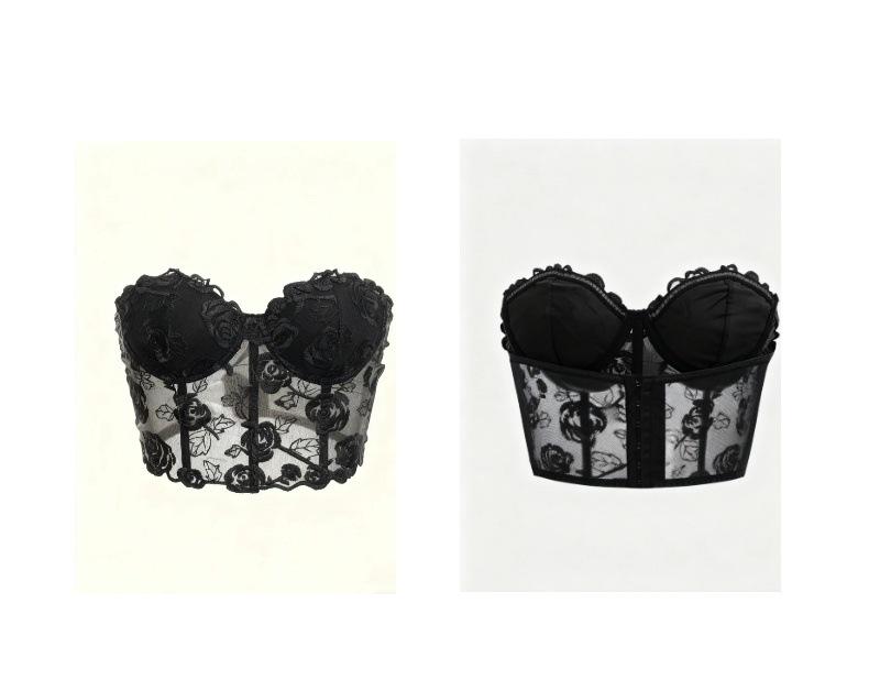 Black Hot Girl Mesh Embroidered Underwire Bustier Tank Top