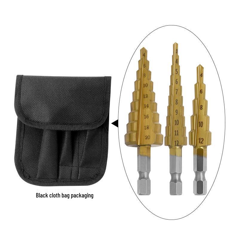 3-Piece Metric Hex Cone Drill Bit Set in Cloth Bag