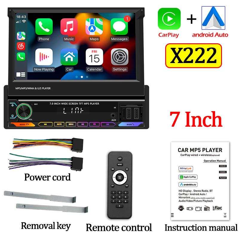 

Универсальный 7-дюймовый выдвижной экран видеоплеер мультимедиа беспроводной Carplay и Android Auto 1Din стерео приемник GPS навигация