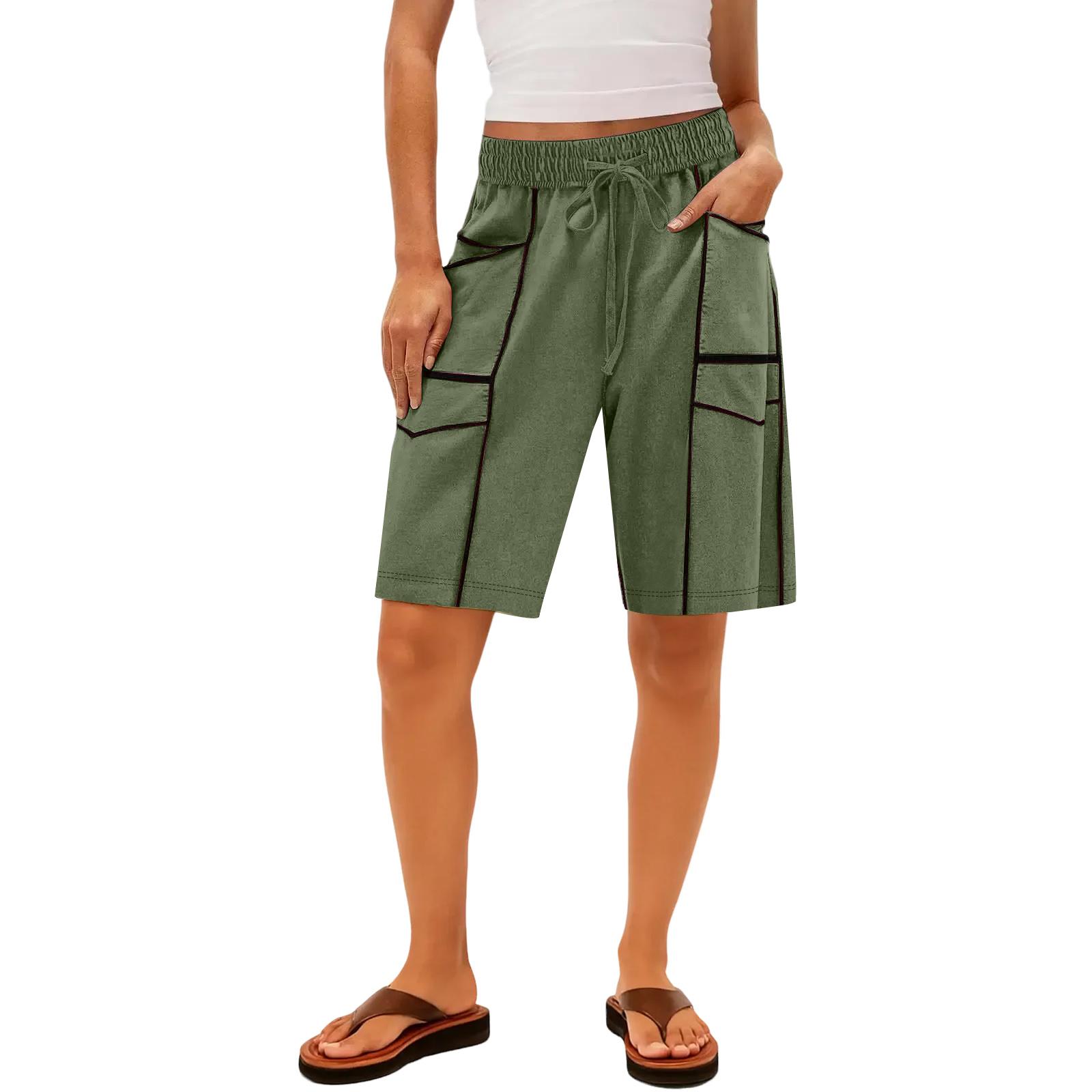 

Women s Wide Leg High-Waisted Straight Leg Patch Pocket Casual Five-Inch Pants L армия зеленый