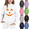 Kids Halloween Hoodie and Pants Set Pumpkin Face Print Pullover Sweatshirt with Hooded Top and Elastic Waist Bottoms for Boys Girls