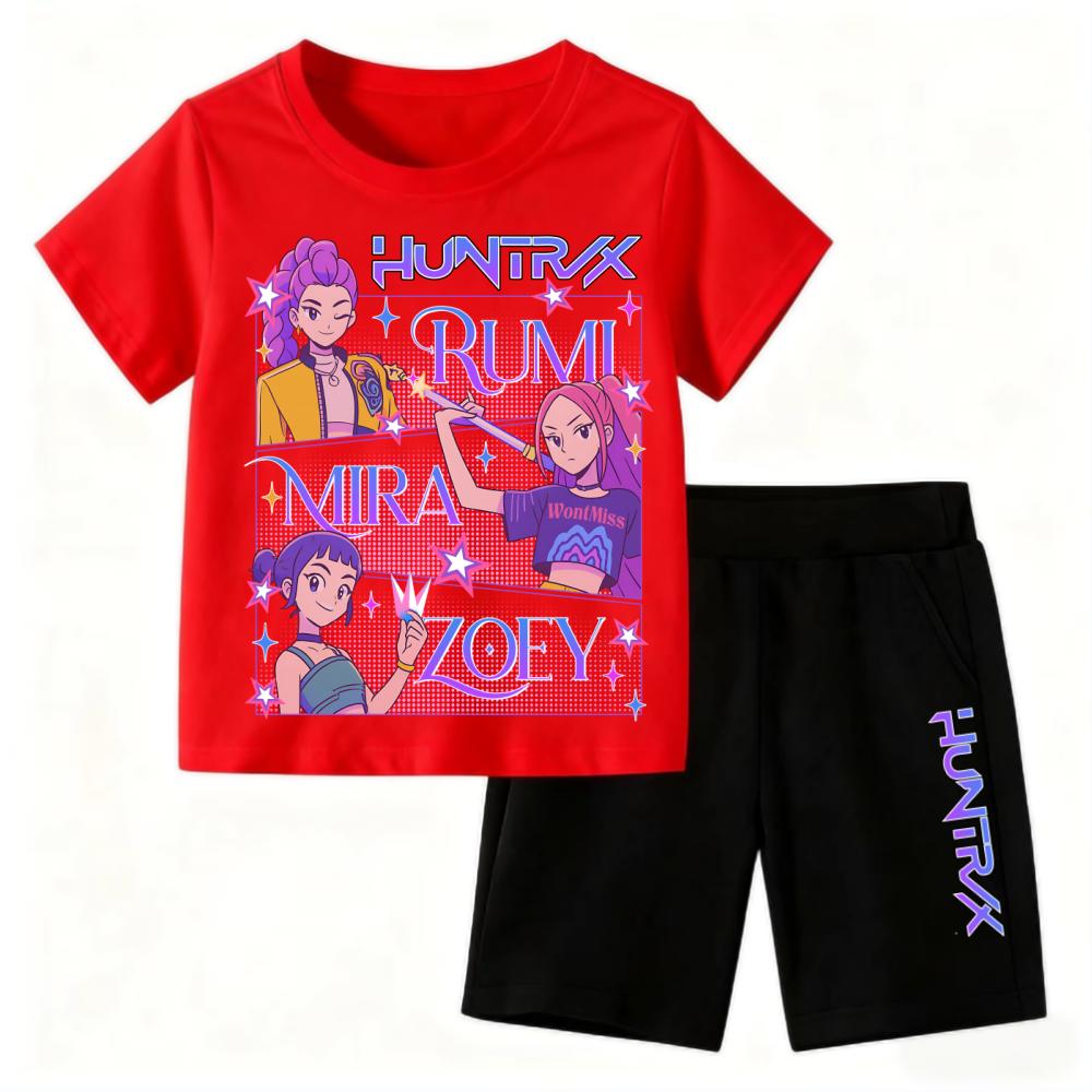 Demone Hunter Baby Pajamas Set Cute Anime Print Harajuku Sleepwear Thin Short Sleeve Shorts Kids Kawaii Clothes