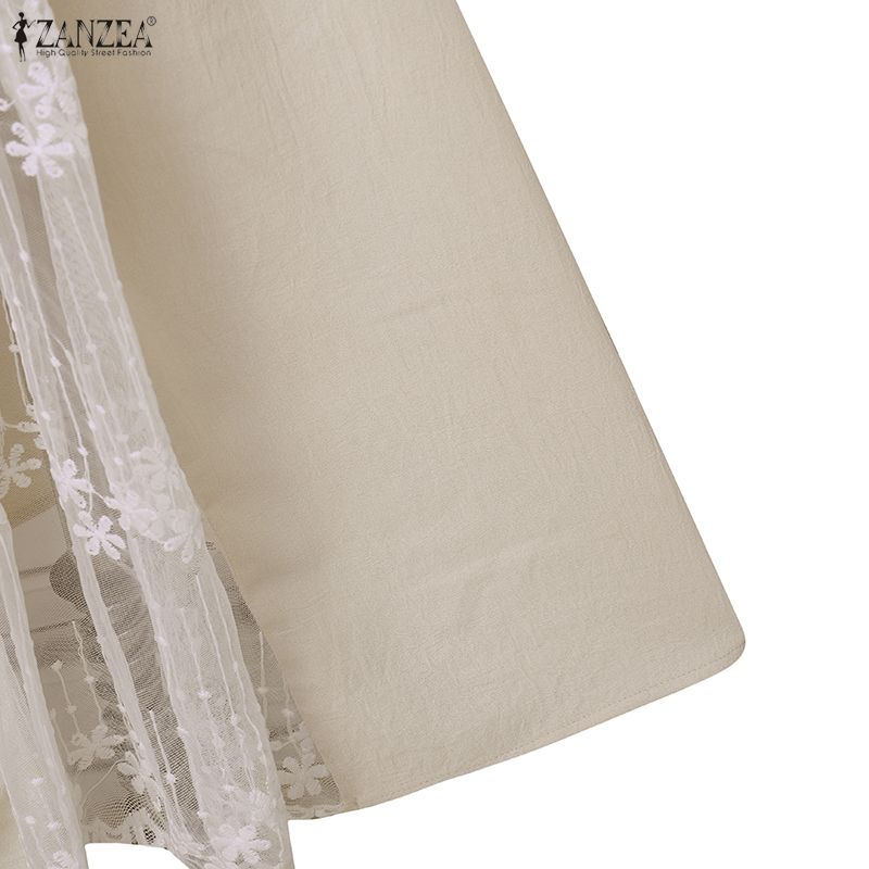 ZANZEA Women Elegant V-Neck Short Sleeve Casual Lace Splice Long Dress