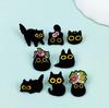 Adorable Black Cat Brooch: Cute Cat with Flowers - Perfect for Kids' Clothing, Hats, and Bags