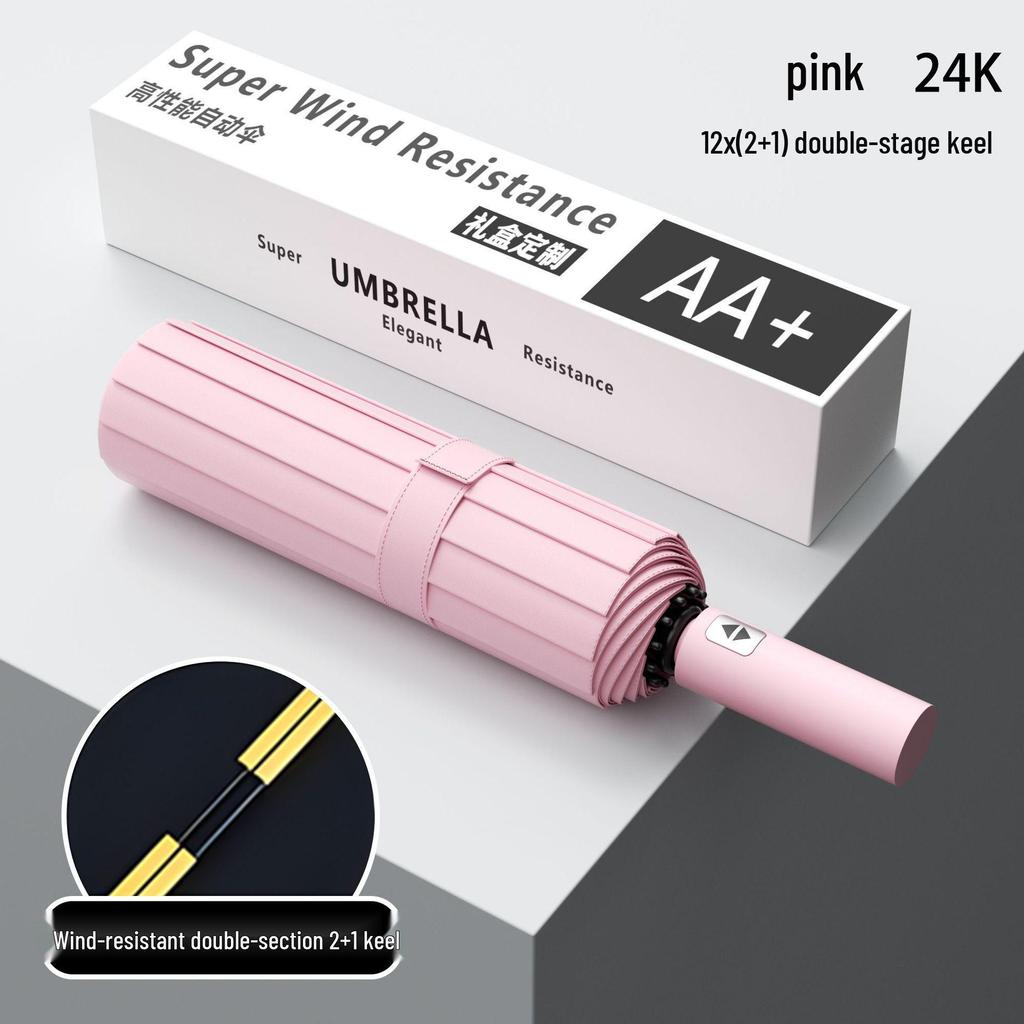 Reinforced Windproof Black Umbrella with UV Protection for All Weather Conditions