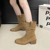 Fashion New Style Fashion Women's Winter Ankle Boot Cow Suede Leather Shoes for Women Pointed Toe Short Boots Chunky Shoes Western Boots
