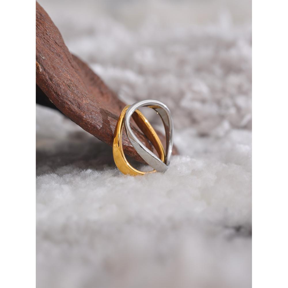 Yhpup Minimalist Stainless Steel Double Color Technology Fashion Ring Waterproof Personalized Popular Jewelry Bijoux