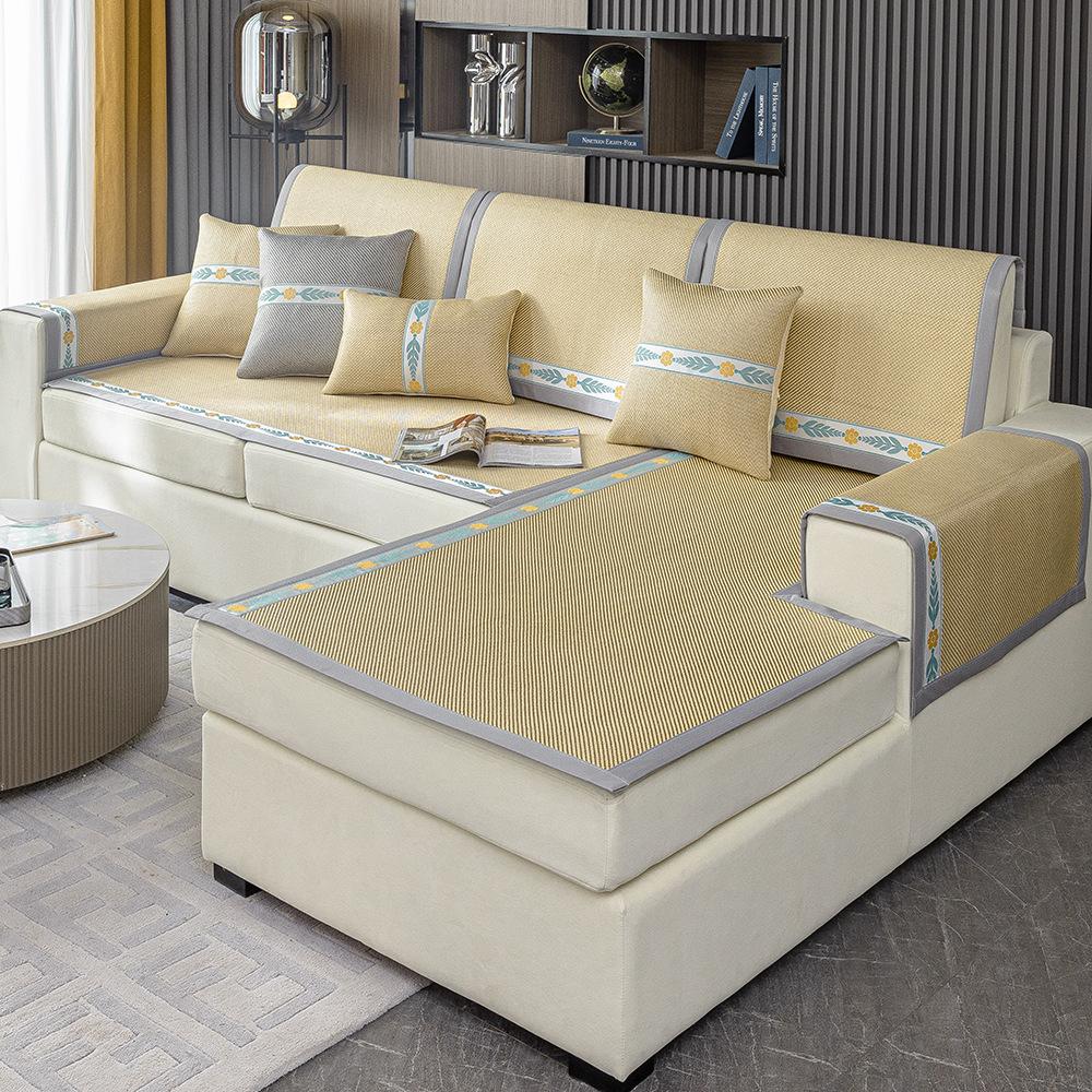 Ice Silk Living Room Sofa Cushion Summer Rattan Cover Towel Modern Washable Non-slip Mat