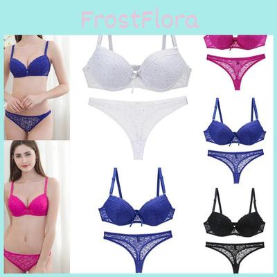 Spitze Damen Blumiges Bralette Balkon Gepolsterte Push-Up BH-Sets Unterwäsche Slips