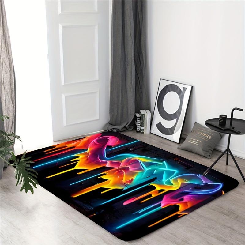 Rainbow Tech Line 3D Area Rug, Creative Soft Non-Slip Machine Washable Floor Mat for Bathroom Kitchen Living Room Home Decor