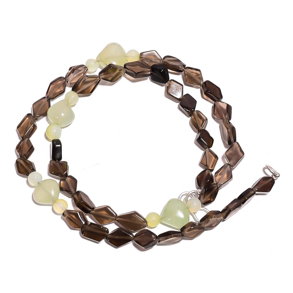 Natural Smoky Quartz Green Aventurine Gemstone Smooth Beads Necklace 17" UB-3262 UB-3262