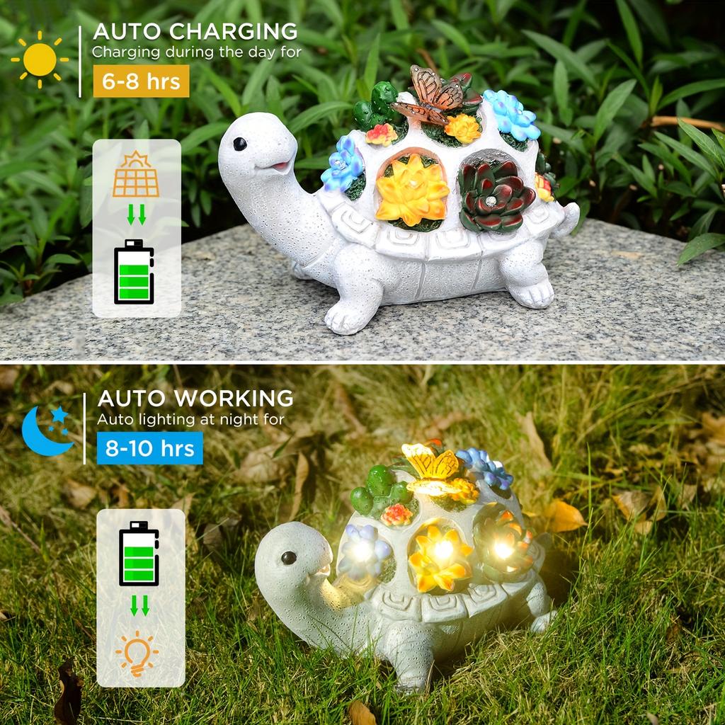 Solar Garden Turtle Statues Decor, Turtle Gifts For Moms, Solar Turtle With Butterfly Outdoor Decorations Solar Lights, Patio Lawn, Yard