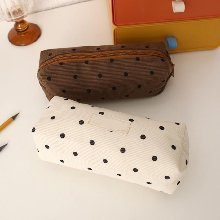 Dotted Print Fabric Pencil Case Big Capacity Pen Pouches Travel Makeup Storage Bag for School Offices Travel Daily Use