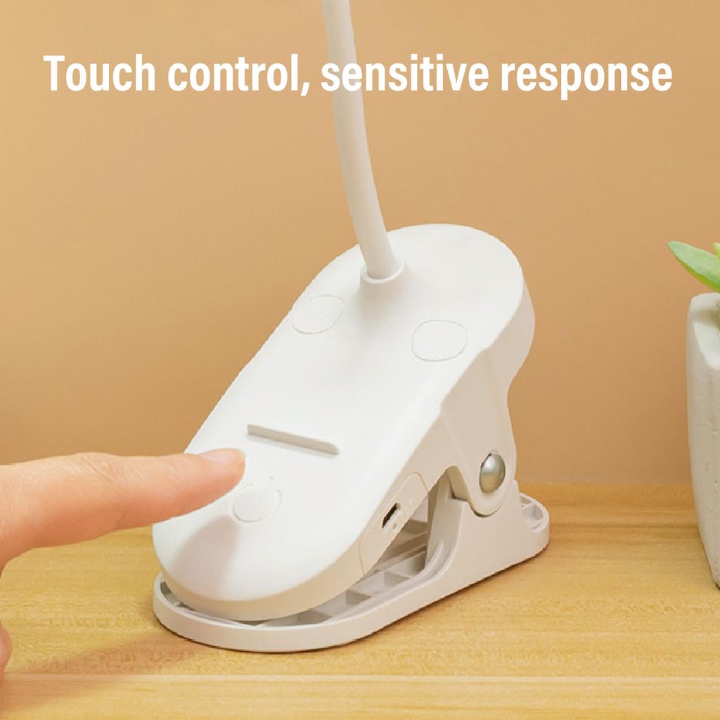 LED Desk Lamp Rechargeable 3 Modes Dimming Brightness Sensitive Control Eye Care Clip On Book Reading Light for Bedroom