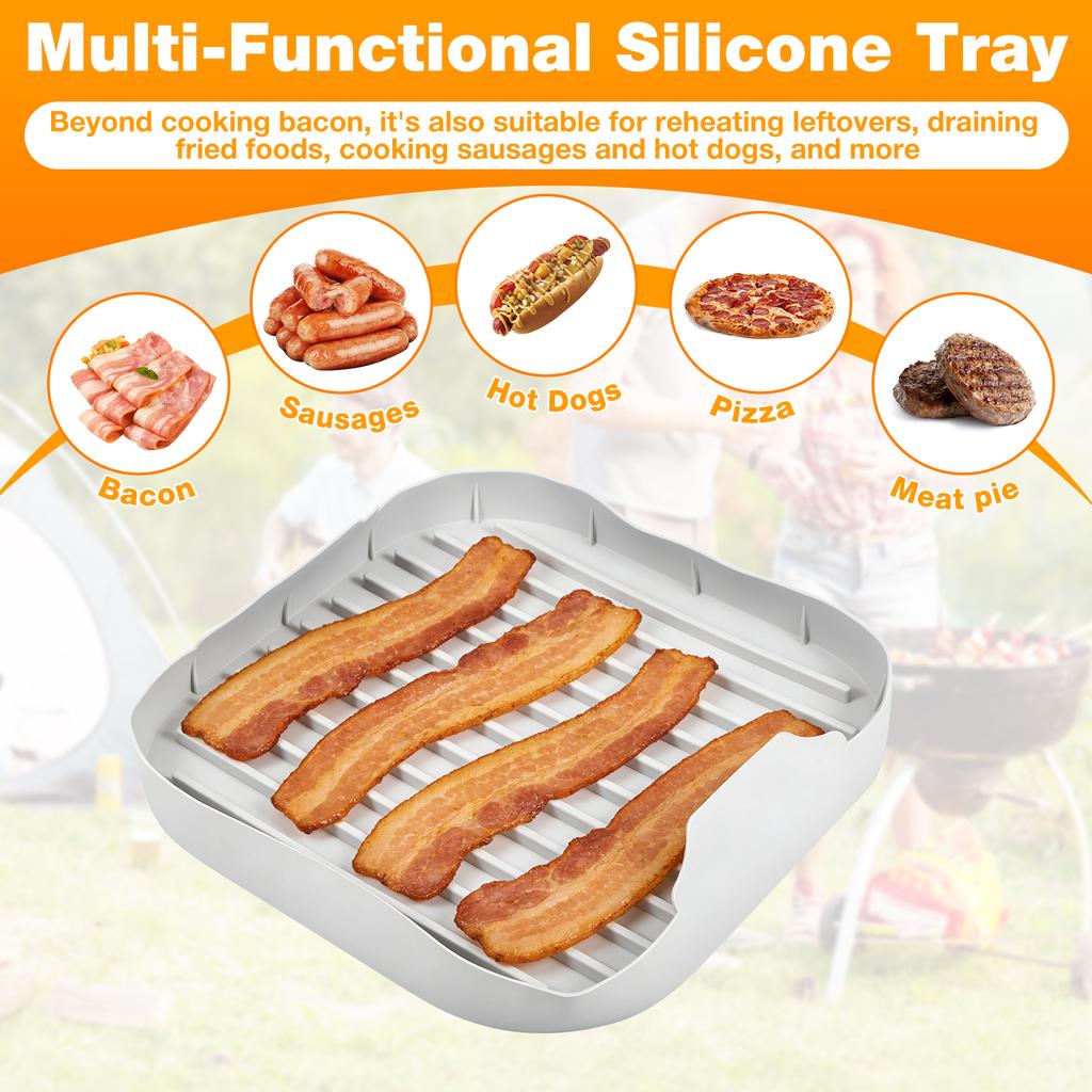 25CM Microwave Bacon Tray Silicone Bacon Baking Trays Reusable Meat Sausage Bacon Baking Plate for Cooking Kitchen Accessories