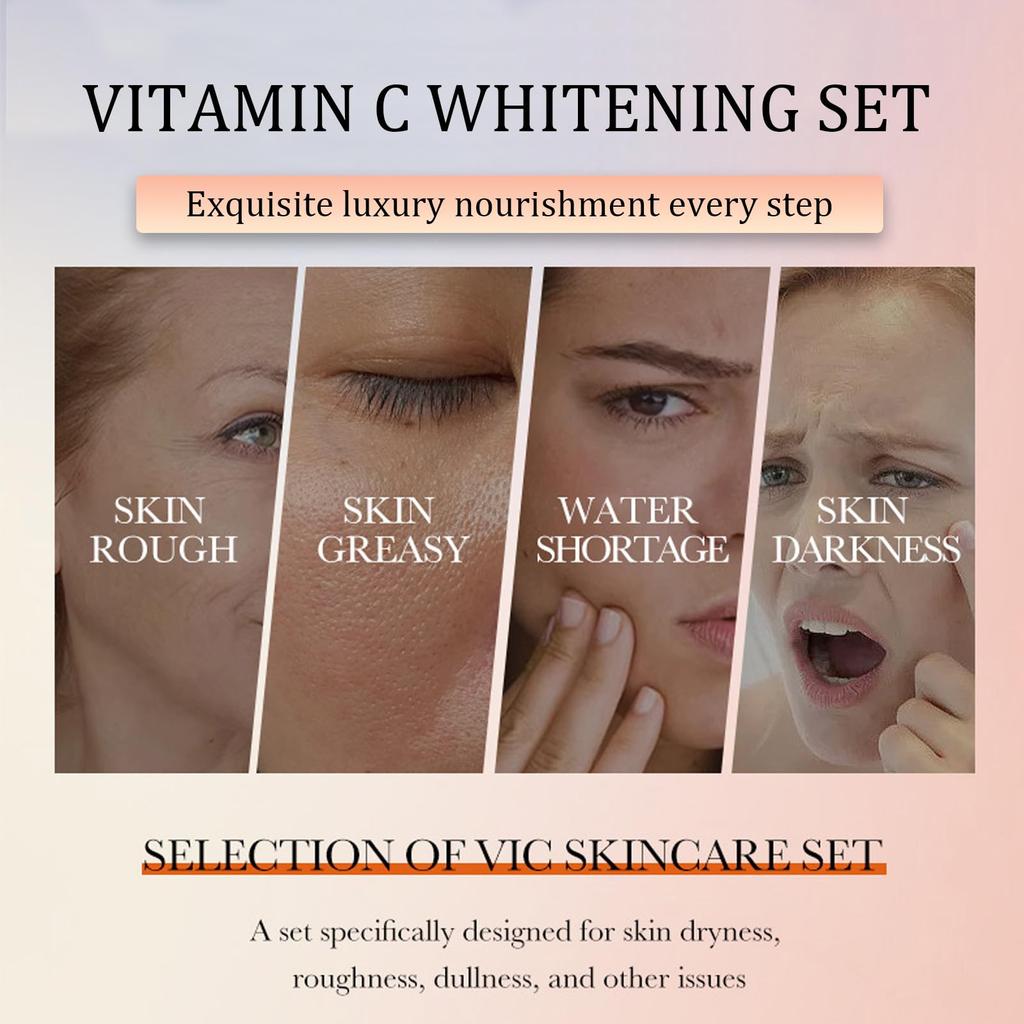 Vitamin C Skin Care Set, 6-in-1 Skin Care Set, Cleanser, Toner, Essence, Moisturizer, Eye Cream and Body Lotion, Anti-aging, Anti-wrinkle