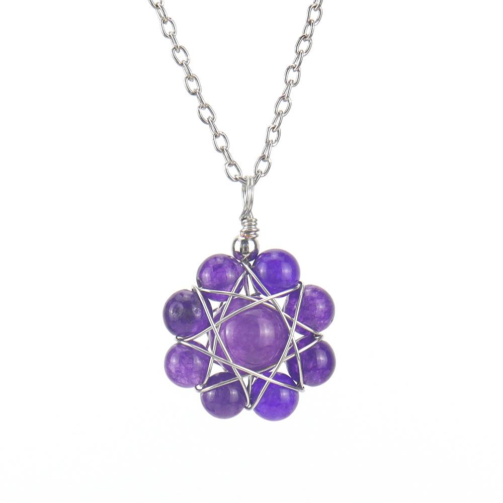 Hand-Wound Multi-Colored Natural Crystal Beads Agate Beads Daisy Pendant Necklace N619
