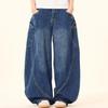 American Retro Old Polished Bright Line Scimitar Jeans Men's and Women's New Loose Straight Washed Pants