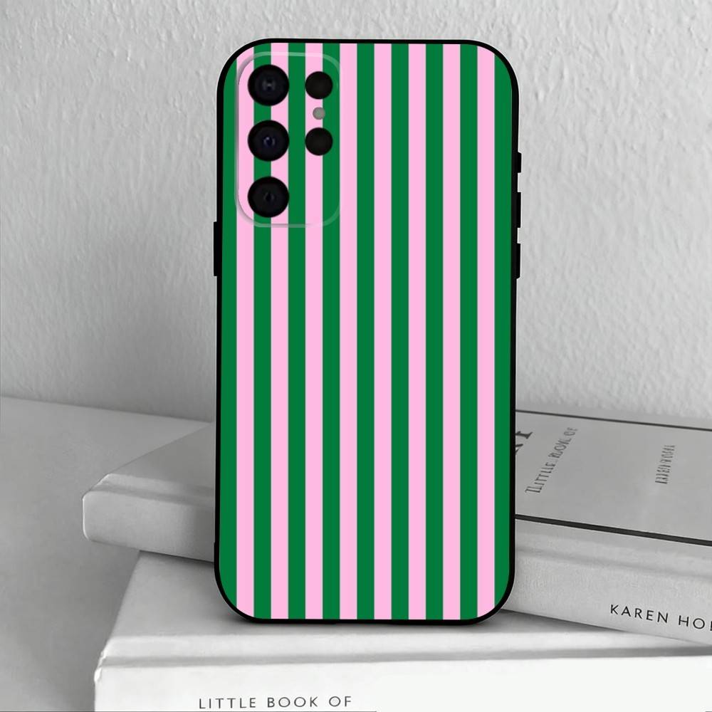 S-Striped Color-Blocking Art P-Pattern  Phone Case For Samsung S25,24,23,22,30,21,10,9,Ultra,Plus,Lite,FE,4,5 G Soft Black Case