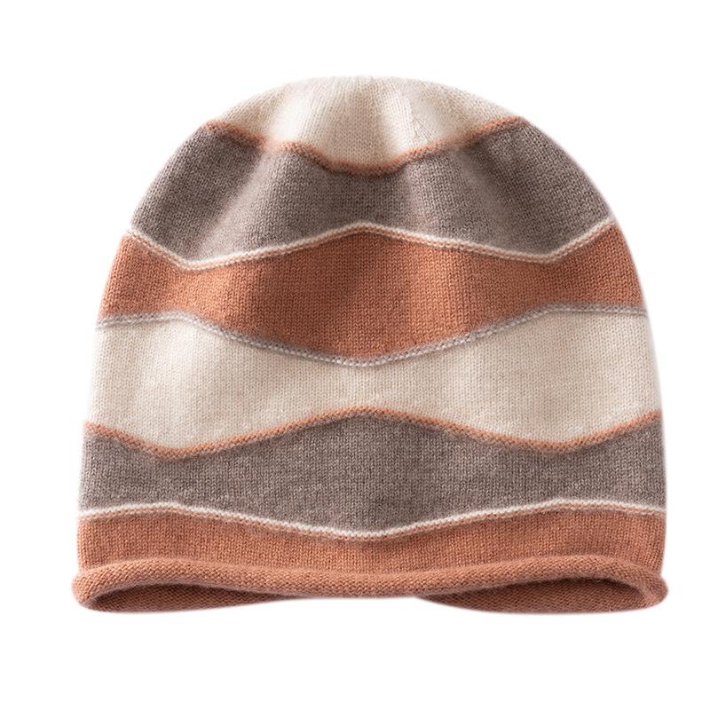 Cashmere hat women's autumn and winter color matching knitted hat outdoor cold protection and warmth stacking hat ear protection confinement hat cold