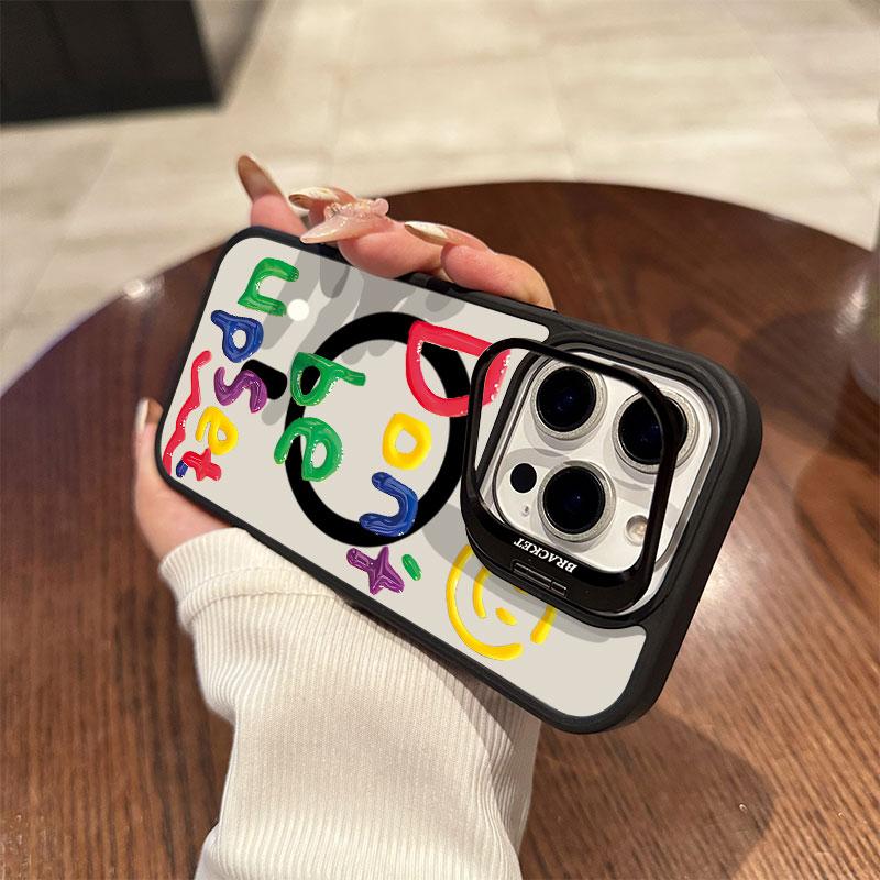 Colored letters Acrylic hard shell For iPhone16 16pro 15ProMax 11 12 13pro 14 Plus Multi functional lens phone holder phone case