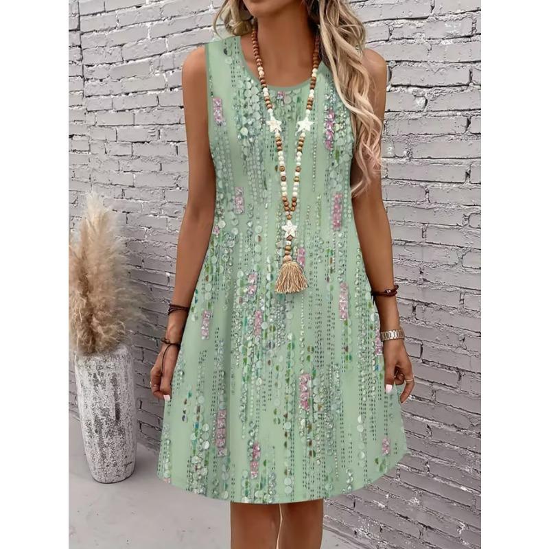 Women's fashionable printed casual sleeveless dress, machine washable, comfortable and versatile