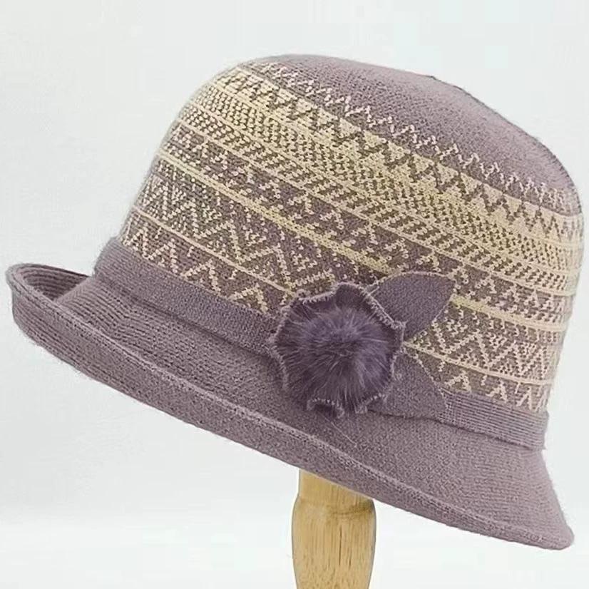 New Autumn and Winter Hats for Middle-Aged Elderly Women Knitted Hats Warm Mother's Fashion Hat Outdoor Hats Casual Bucket Hats