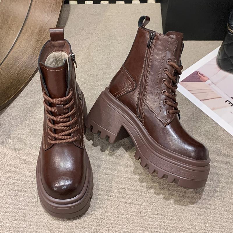 

Women s Genuine Leather Thick-Soled Retro Martin Boots - British Style, Height-Increasing, Versatile for 2025 Autumn/Winter. 36
