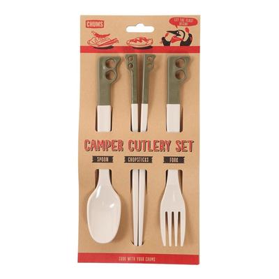 CHUMS Ensemble de couverts de camping Longueur 20cm Longueur 20cm Longueur 22cm 3 pièces Kaki/Gris CH62-1734-M095-00 Cuillère Fourchette Baguettes