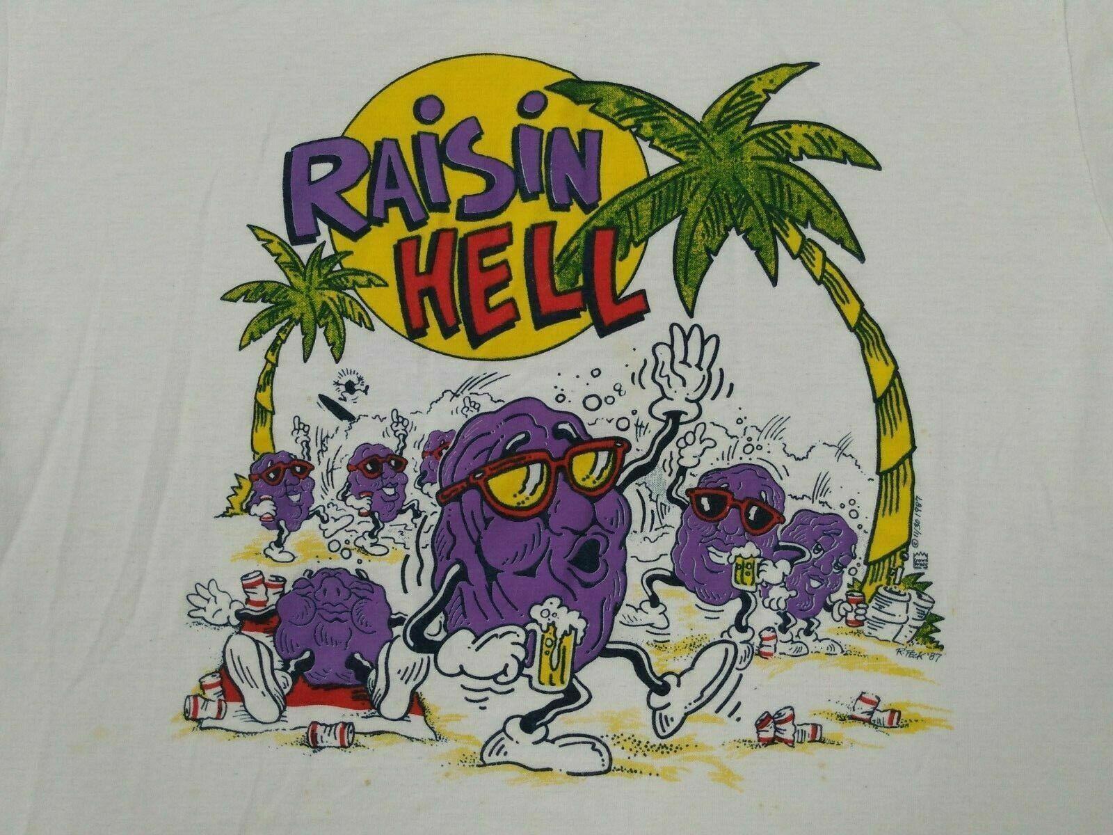 

Редкая футболка The California Raisins Raisin Hell Хлопок Белая Мужская S-4XL Топы Футболка M