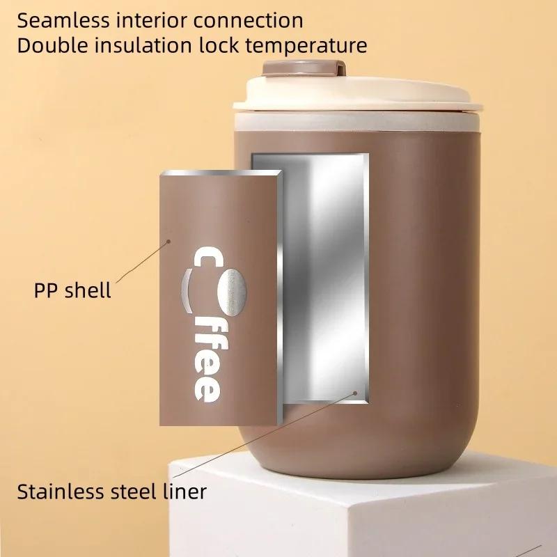 Stainless Steel Insulated Coffee Thermos Mug Leak Proof Double Wall Vacuum Travel Mug Tumbler Cup with Flip Lid Straw for Home