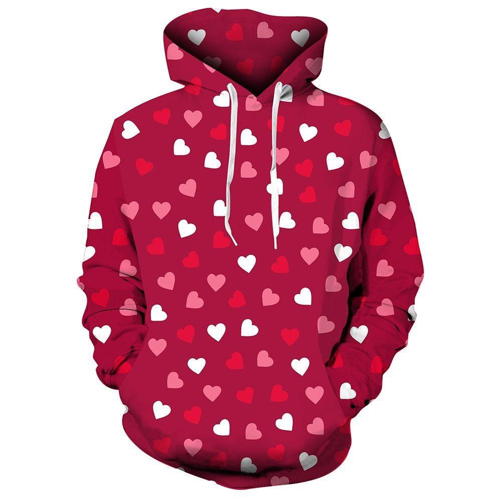 Druk cyfrowy 3D Walentynki Para Miłość Serce Męska Bluza Z Długim Rękawem Modna Bluza Z Kapturem
