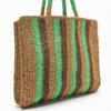 Contrasting Paper Rope Striped Straw Bag Versatile Handwoven Bag Holiday Beach Bag Large Capacity Shoulder Tote Bag