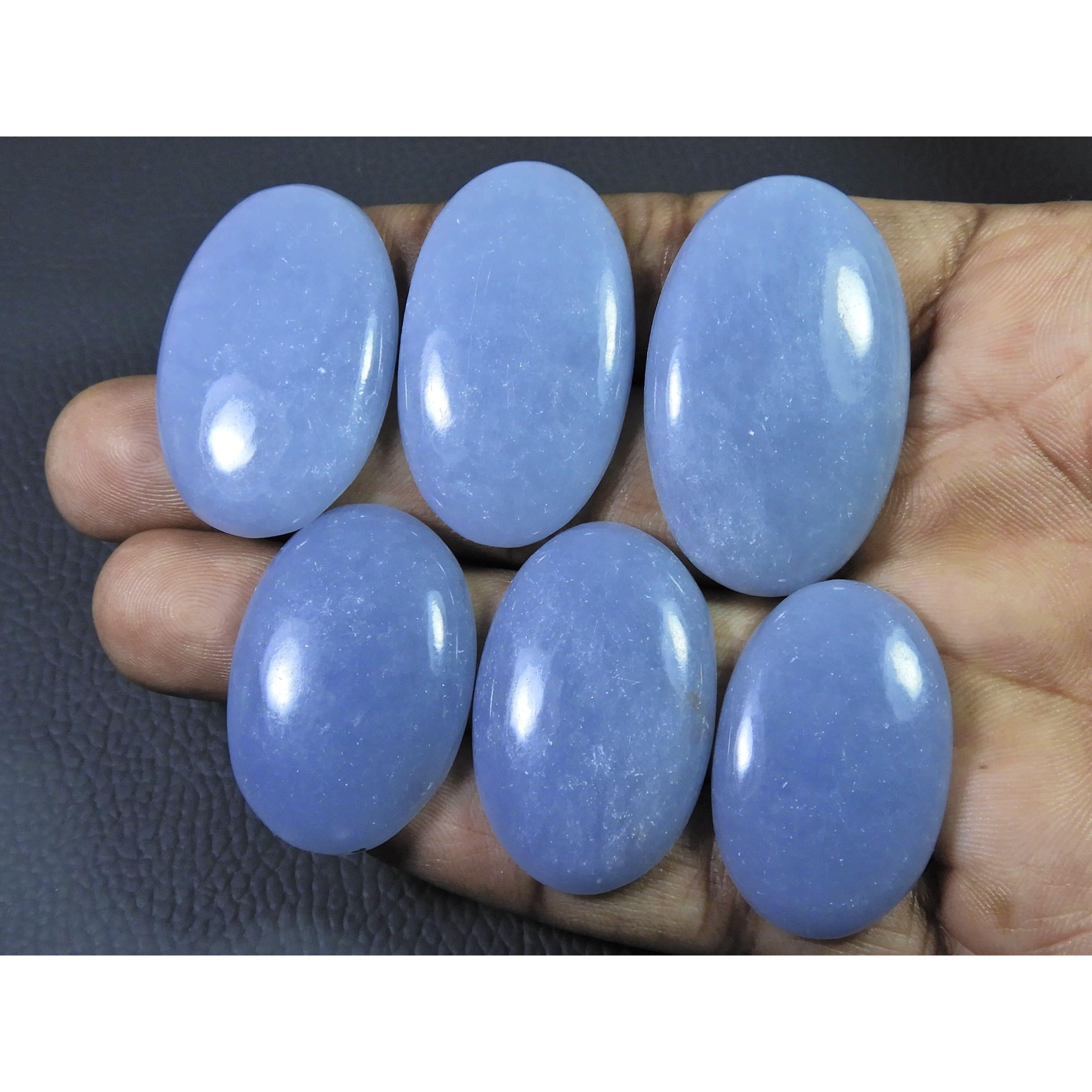 

271 карат. Натуральный ангелит овальный кабошон рассыпной драгоценный камень лот 6 шт. C-679